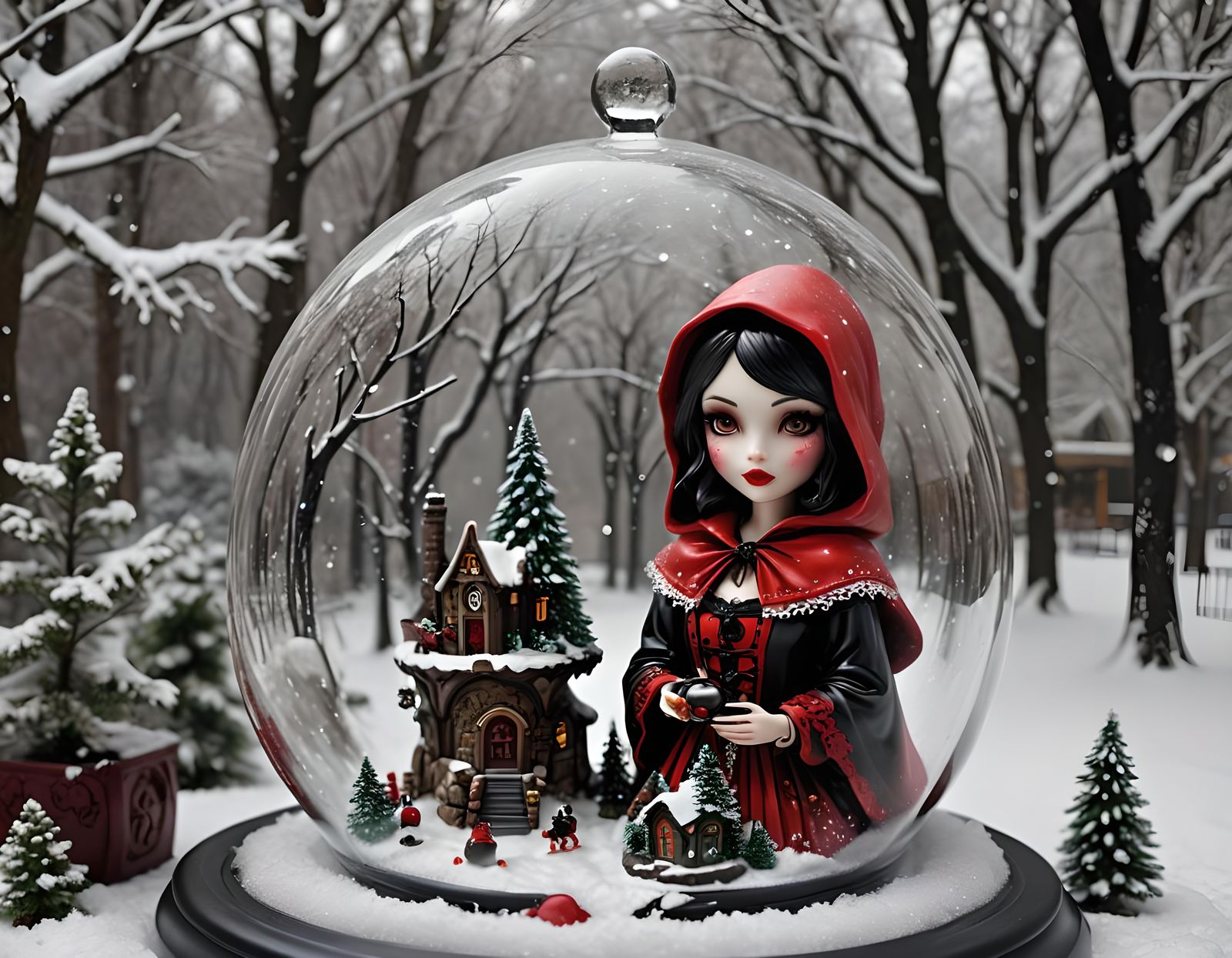 Gothic Little Red Riding Hood in Snow Globe