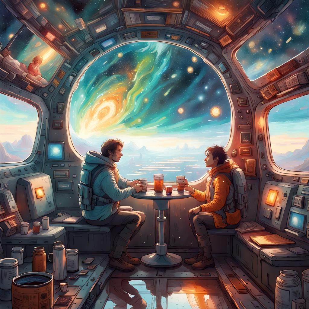 Having a drink in space. AI Generated Artwork NightCafe Creator