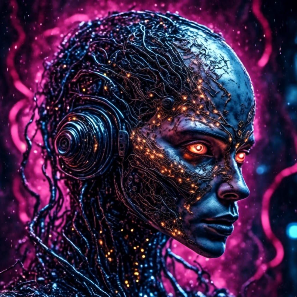 <lora:D3Ddroid:1.0>retro dark vintage sci-fi :: 3D mapping matte dark gouache demonic illustration :: Ghost_in_the_shell cyberpunk_humanoid_...