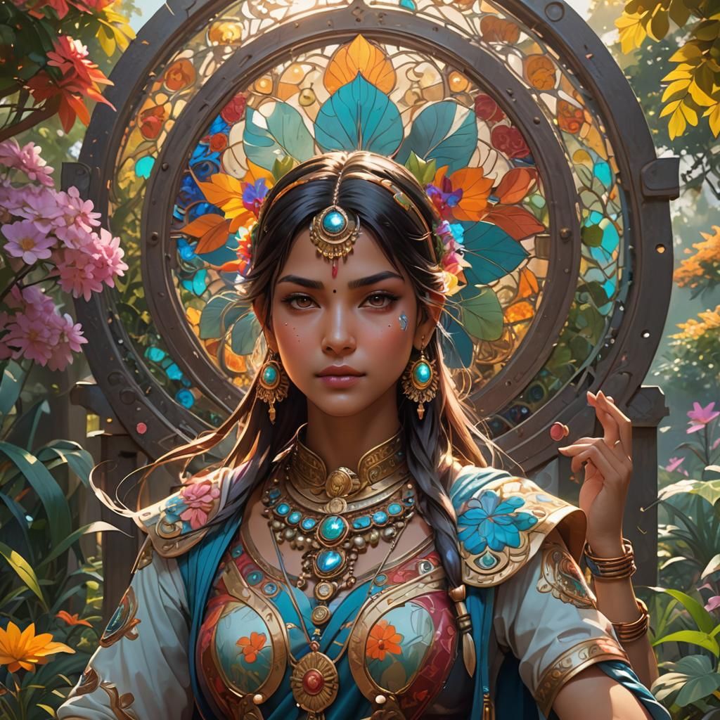 Colorful Naja in Indian Garden, Hyperdetailed Art