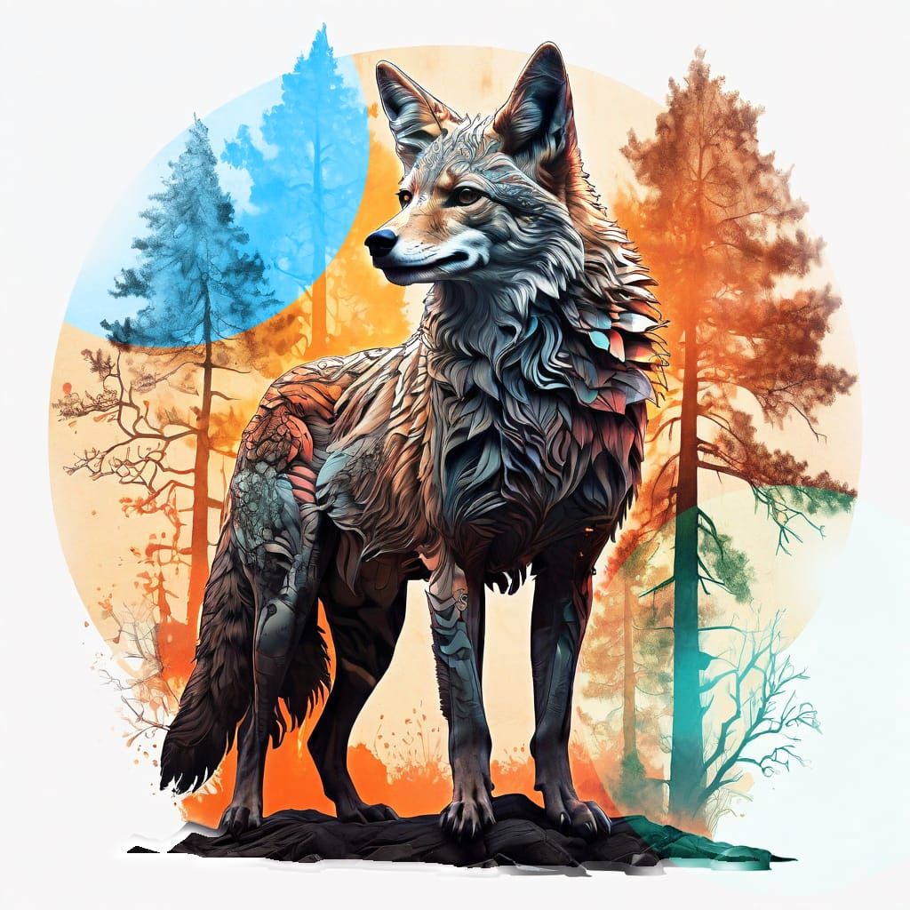 Coyote Double Exposure Graphic Composition