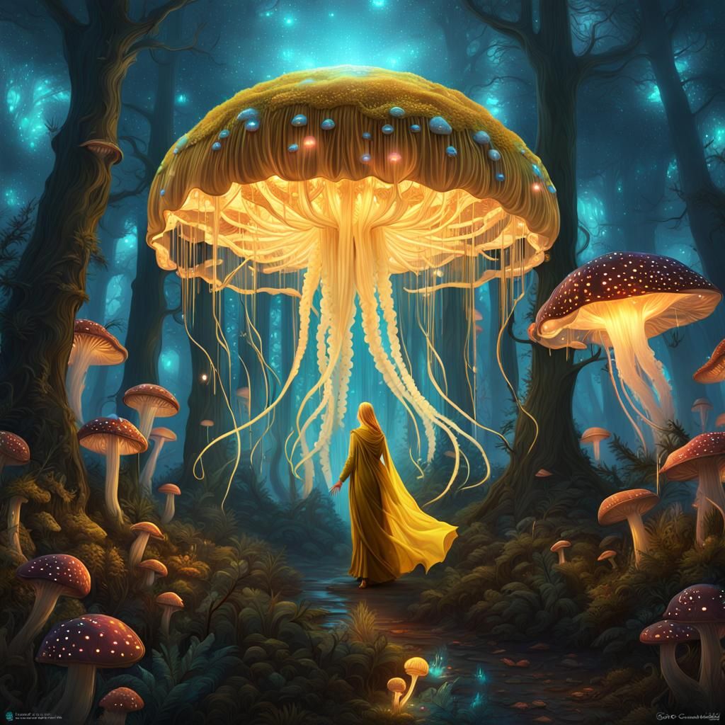 Empress of Agartha in the luminescent forest of Mushroom land