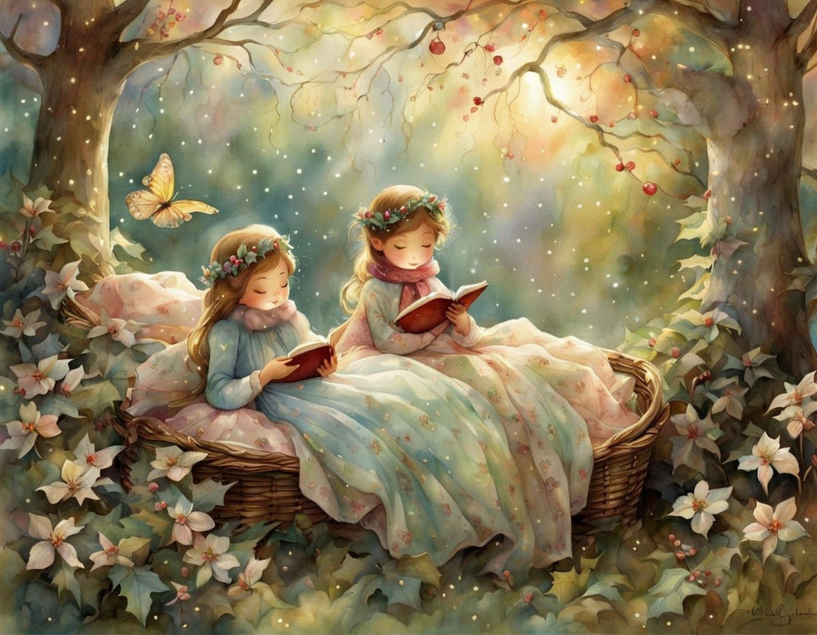 Sugared Plums Dance in Enchanted Watercolor Whimsy