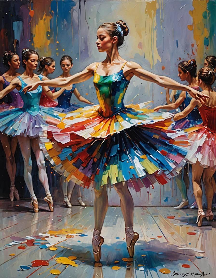 Colorful Ballerina Made of Spilled Paints