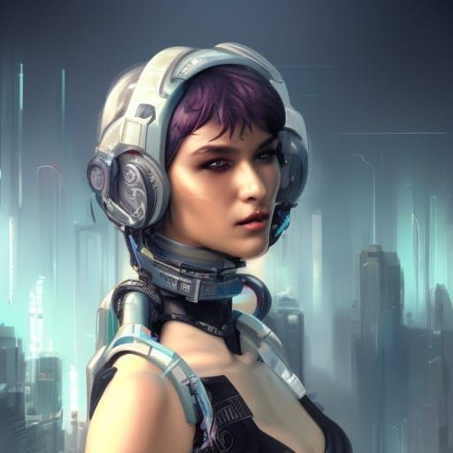 Cute Beautiful Girl Punk Cyberpunk Cyborg Tranhuman in Futuristic ...