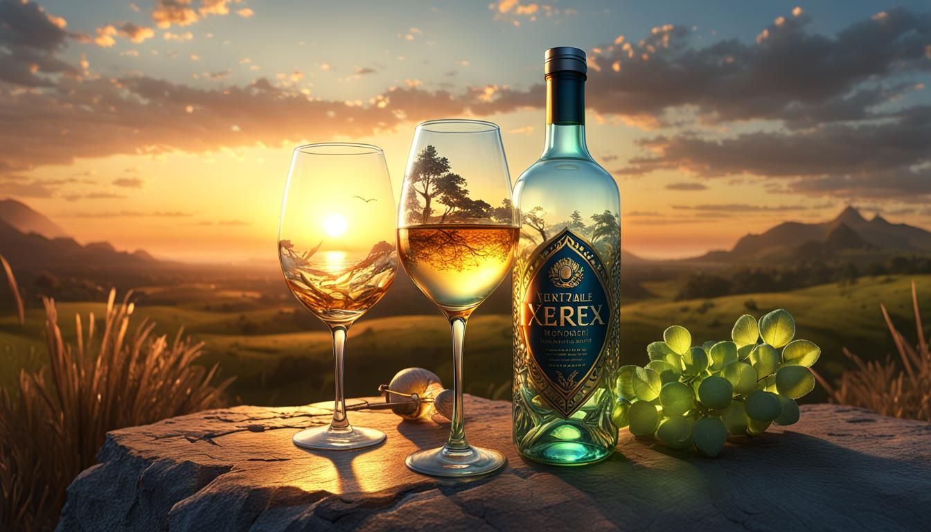 Veritable wonderful Xerex, a bottle and a stem glass in a sunset landscape capturing light....  by @ZHV