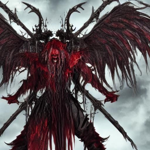 Horrifically insane blood god with wings high res 4K detaile...