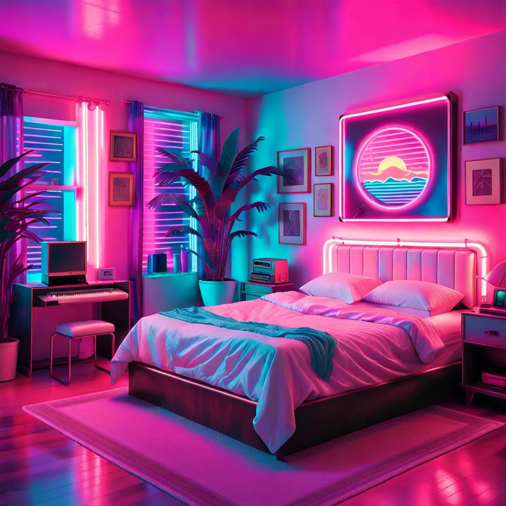 Neon bedroom, vaporwave aesthetic - AI Generated Artwork - NightCafe ...