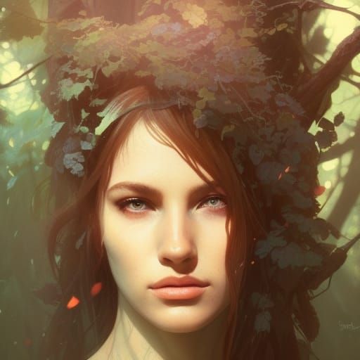 wild woman in ancient forest