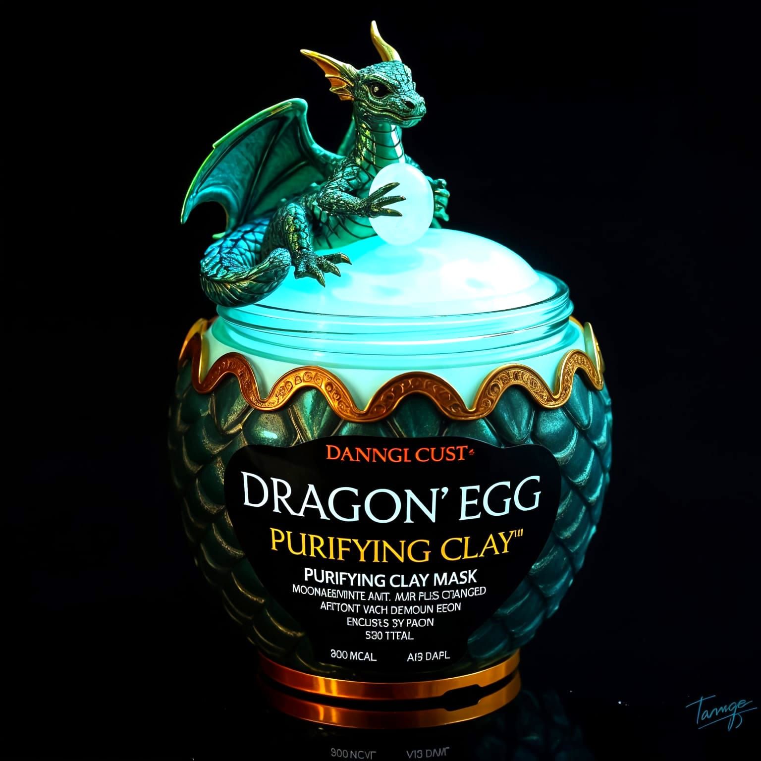 A dragon egg-shaped jar with textured, iridescent scales (emerald green and gold hues).  
Lid adorned ...  by @Papa Garry