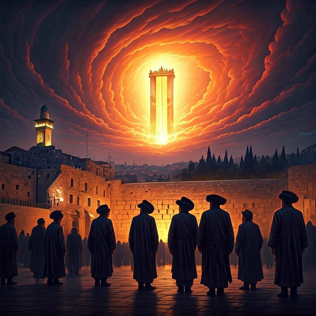 Jewish Men Gaze Upwards as Temple Descends from the Heavens ...