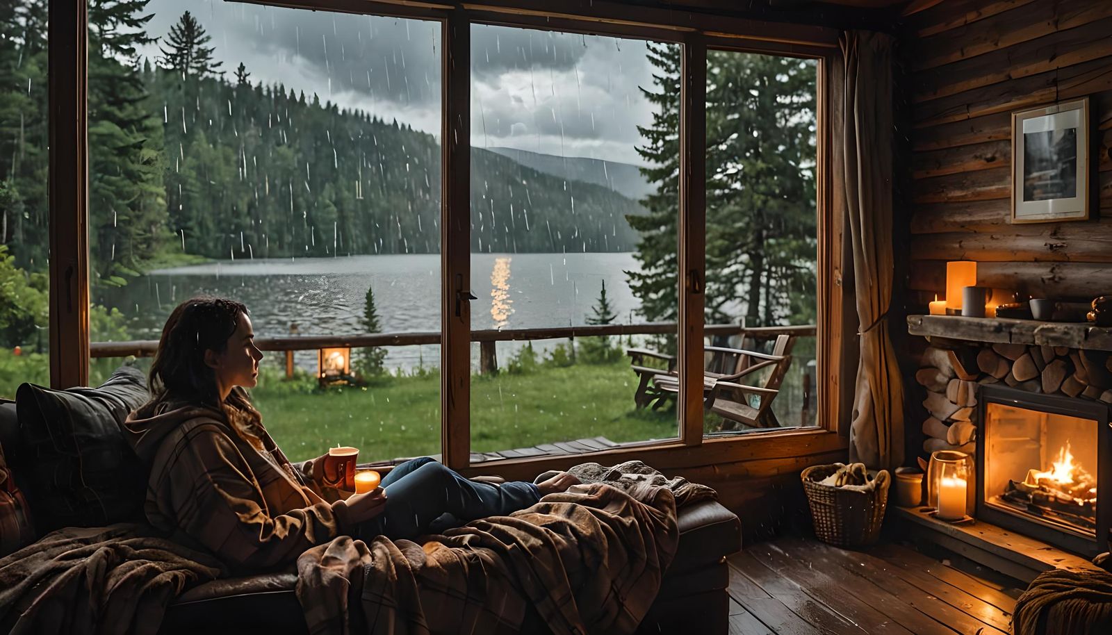 Cozy day by the fire while it's raining outside   by @J-P