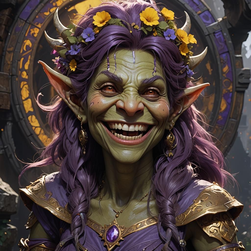 Female troll with a smiling face
