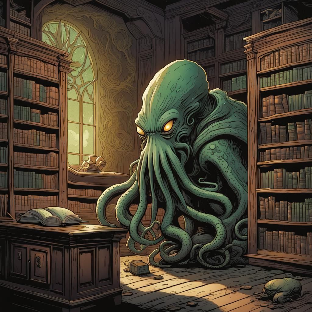 Cthulhu in the Library - AI Generated Artwork - NightCafe Creator