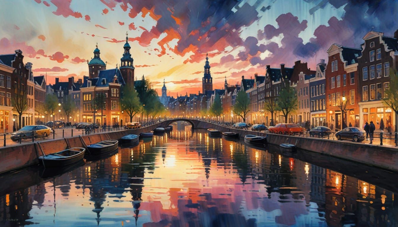 Amsterdam by Sunset  by @eLLar AI