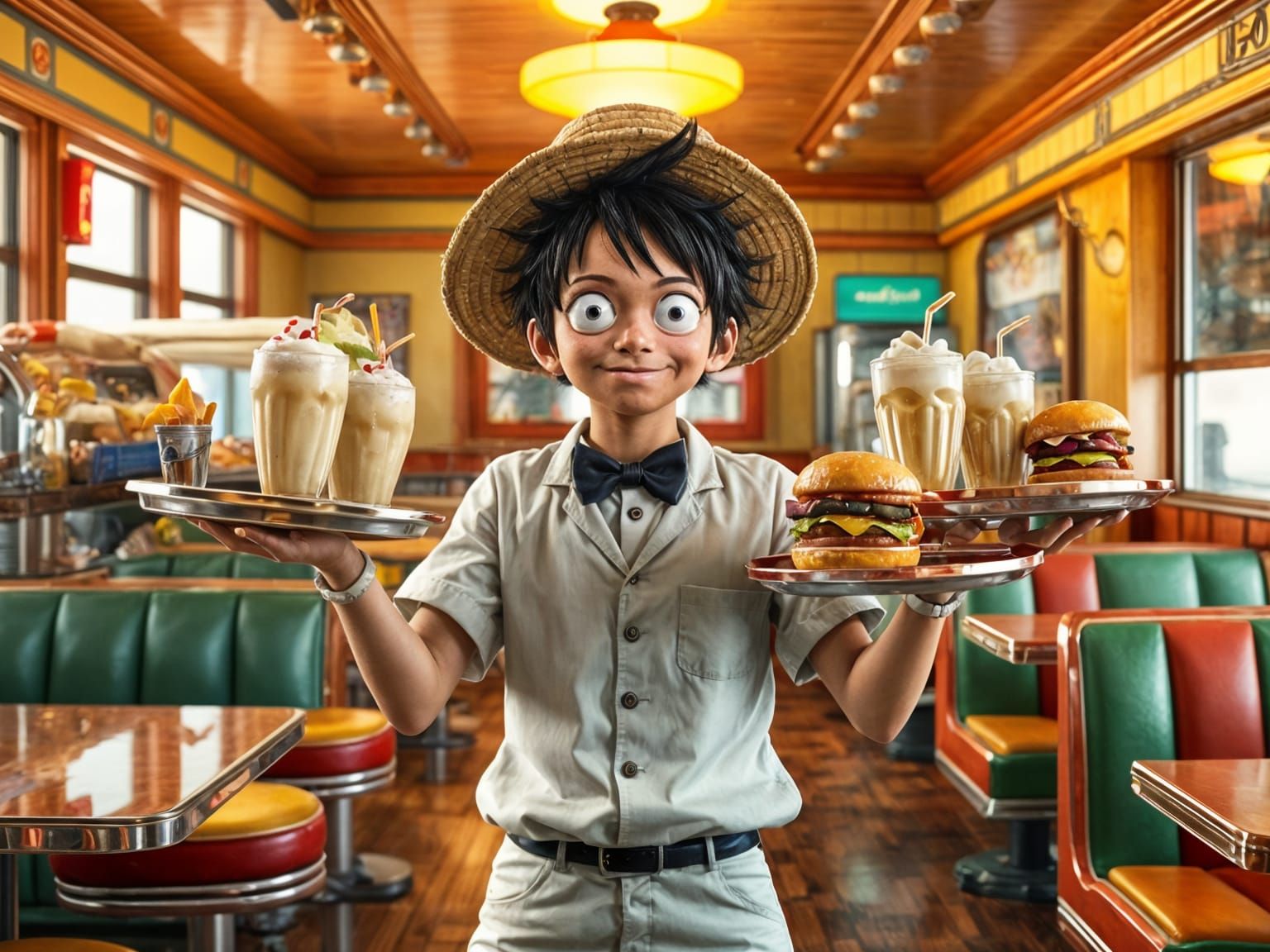 Monkey D. Luffy Comes to Life in His New Role as a Server at the Local ...