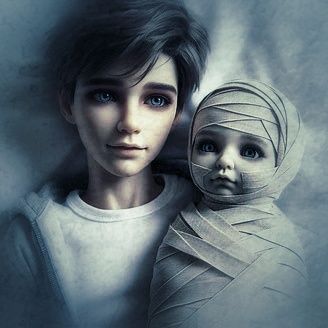 Boy with his mummy  toy