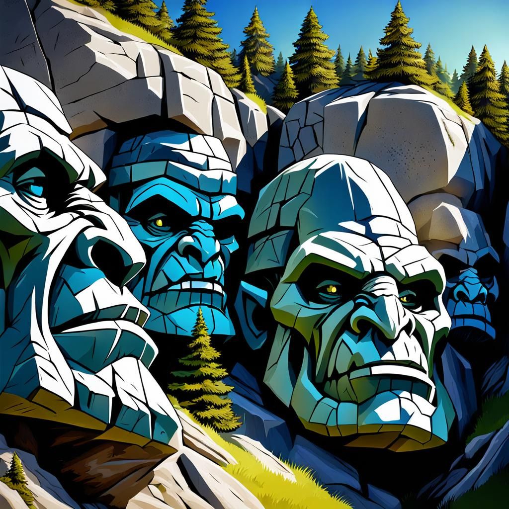Monumental Orc Heads Carved in Mount Rushmore