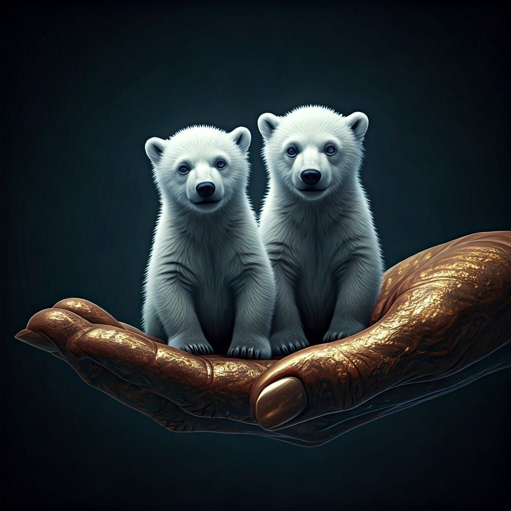 Tiny Polar Bear Twins Meet Giant Hand