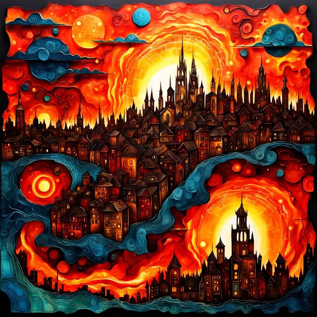 Cityscape on fire  by @Bephers