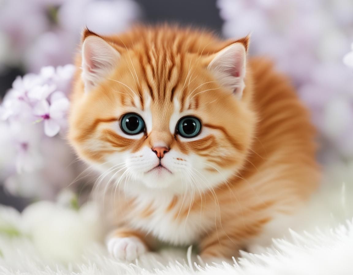 Two supercute little kiten sitting on the grass  with flower...