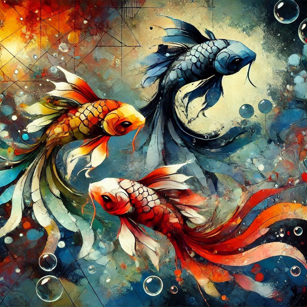 Black and White sureal koi fishes