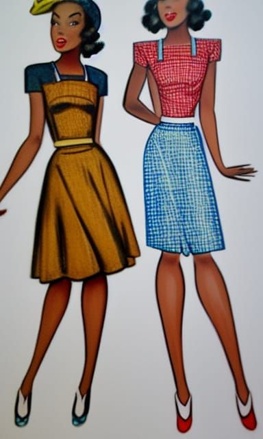 1940s African American young lady fashion sketch