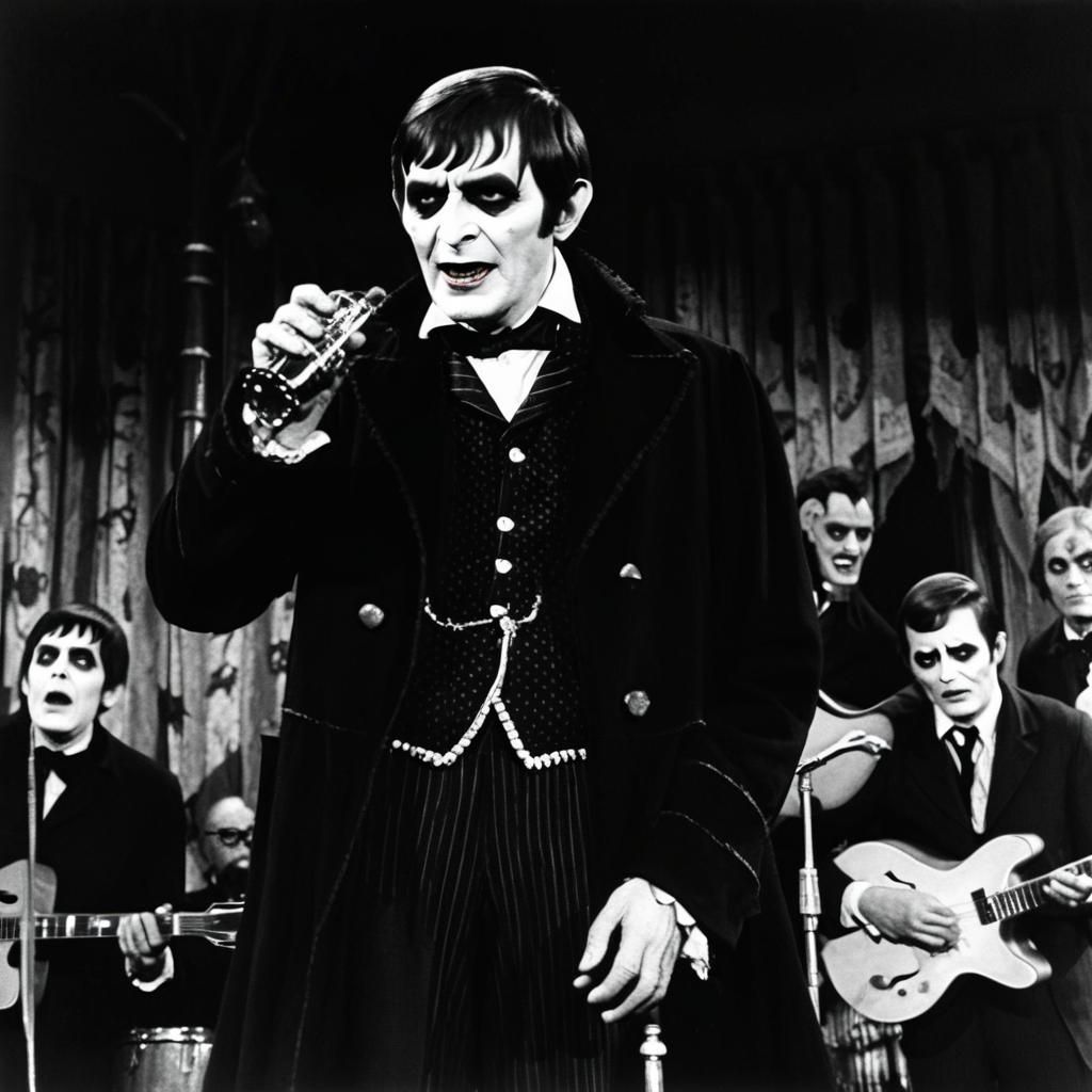 Barnabas Collins, live onstage with his vampire hootenanny jug band in 1961, Dark Shadows country howdown