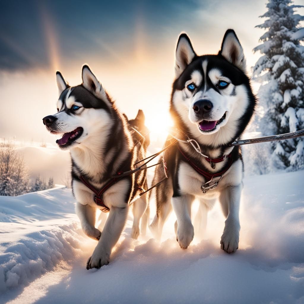 huskies pulling a sled  by @LilyPad