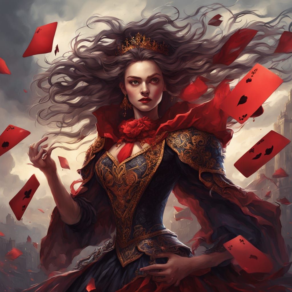 Queen of Hearts Runs Through Stormy Sky