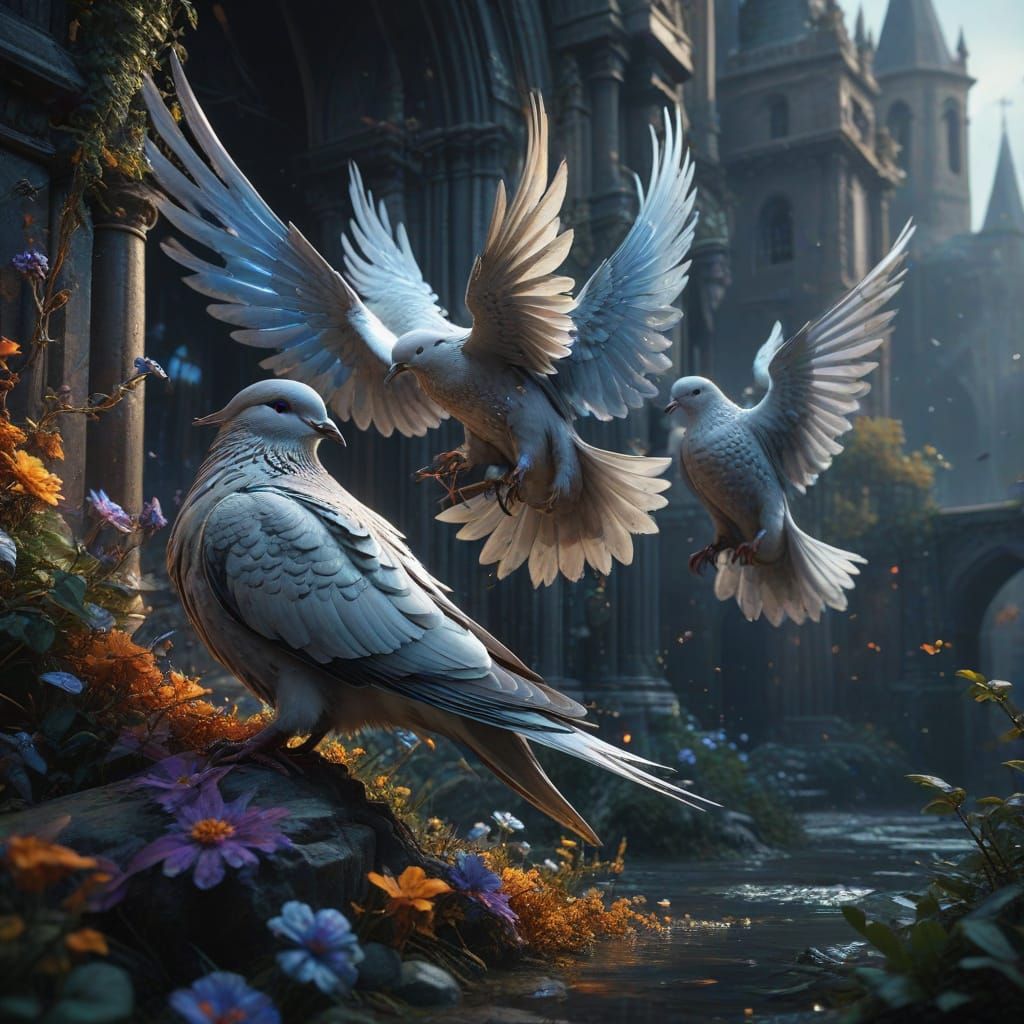 Fantastical Doves in Deep Color
