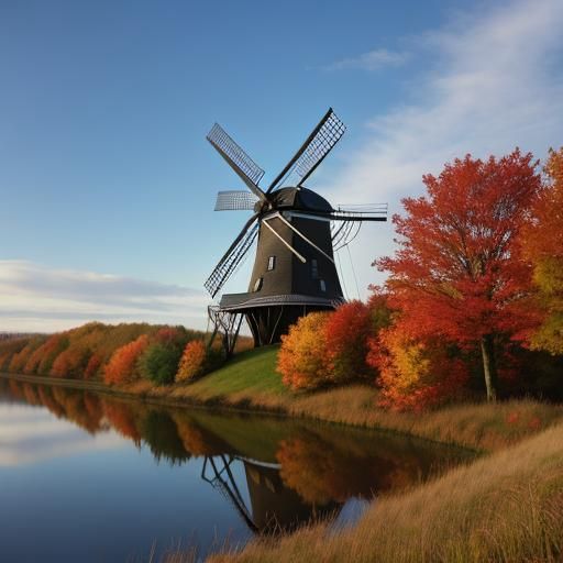 Windmill in an autumn landscape,