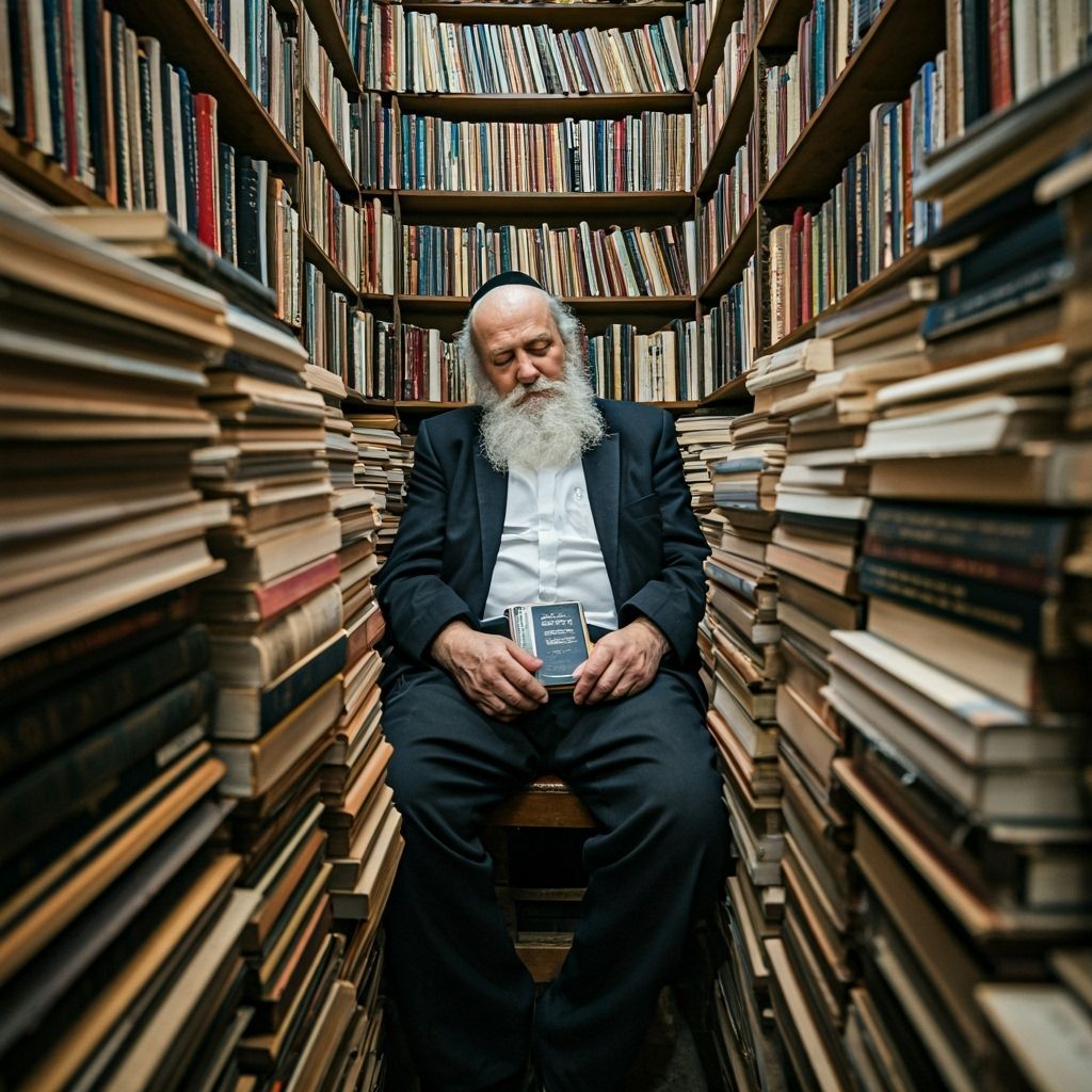 Haredi Shop Owner Asleep in Bookstore: Candid Photo