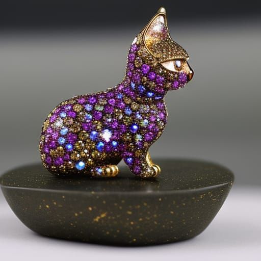 A beautiful detailed cat made from gems and very precious metals - AI ...