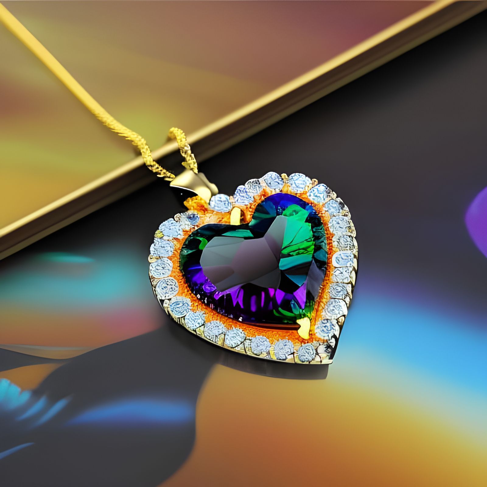 A photorealistic picture of a hyperrealism heart jewled necklace on ...