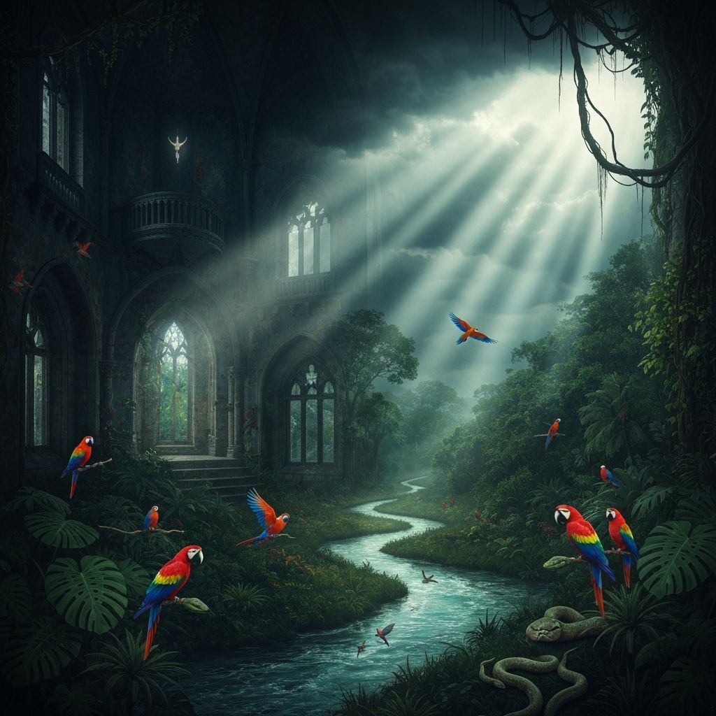 Mysterious Castle Jungle Double Exposure with Wildlife