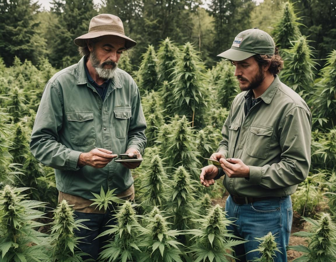 Master Cannabis Farmer teaching an Apprentice