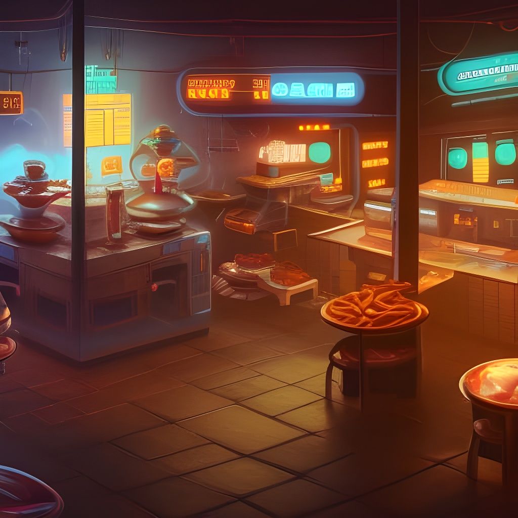 donuts and coffee in cyberpunk restaurant - AI Generated Artwork ...