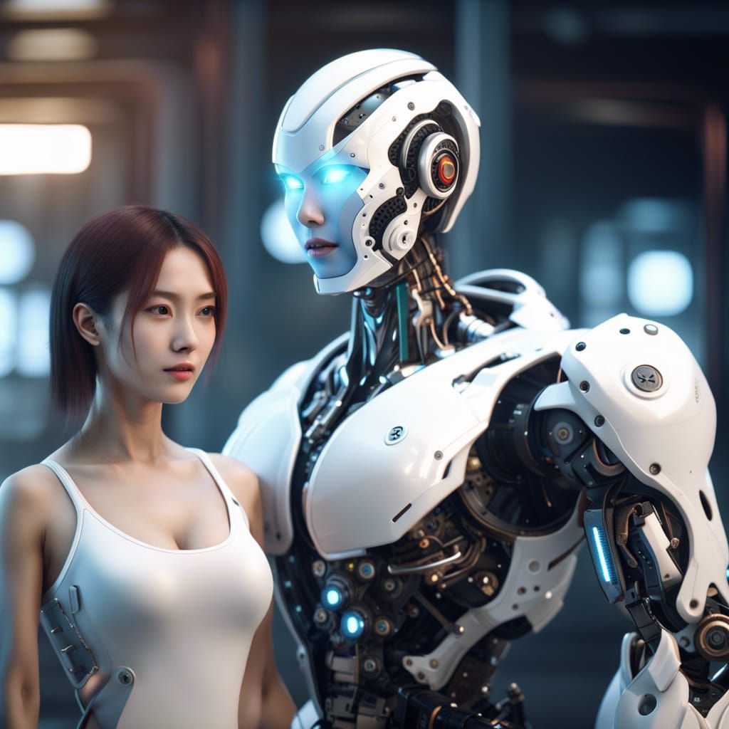 Robots and beautifull girl - AI Generated Artwork - NightCafe Creator