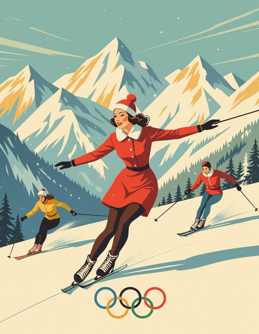 Vintage poster of the Winter Olympic Games 2026 in Milan – Cortina d’Ampezzo, retro 1930s–1950s travel ...  by @CB