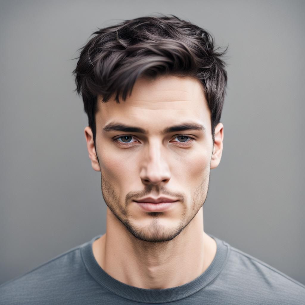 Attractive young man with short dark hair,  eyes halfway clo...