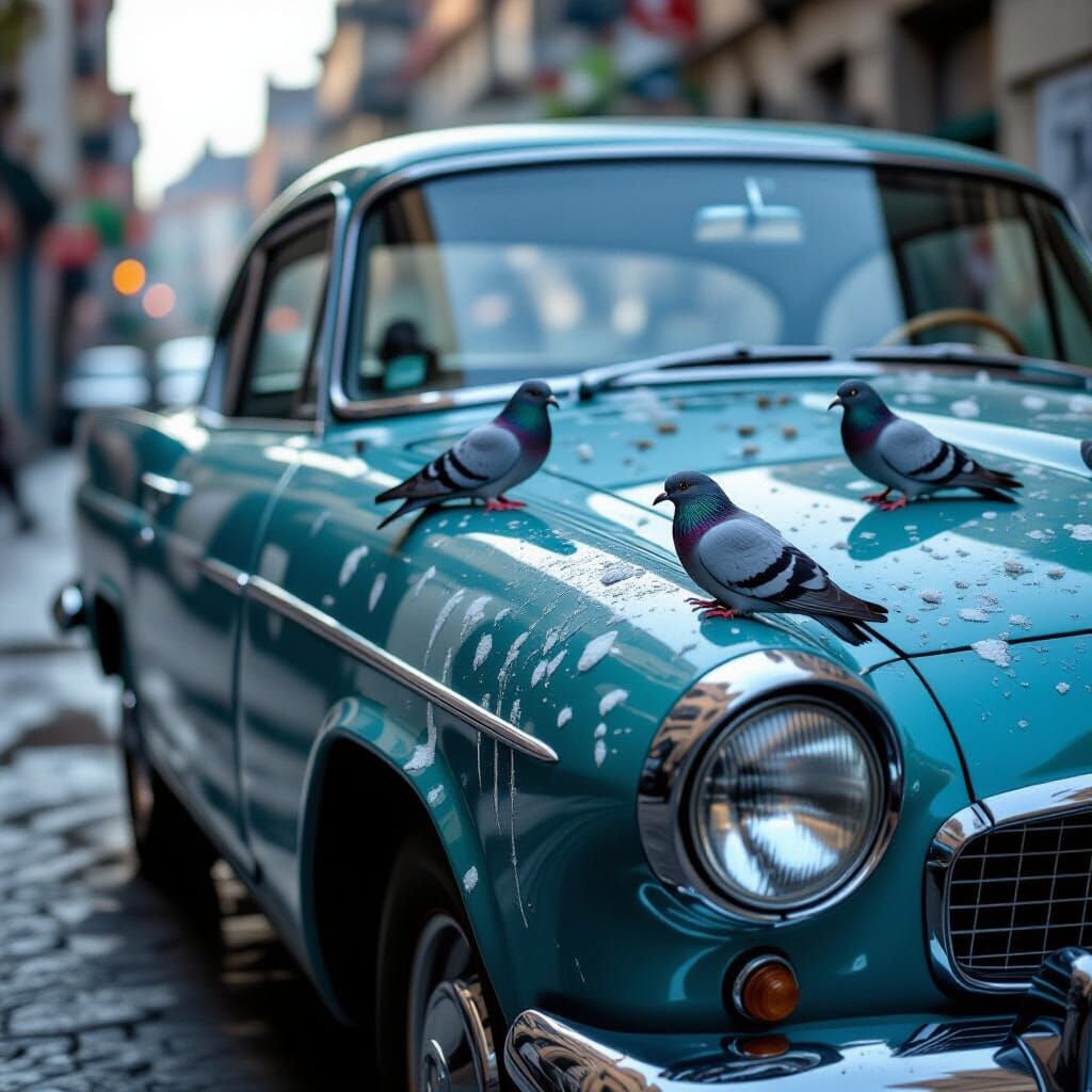 Hyperrealistic Car Covered in Bird Droppings