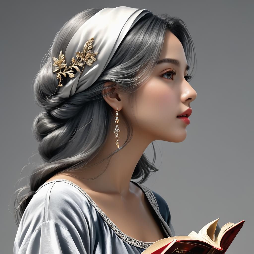 "A book about God, and beautiful women side view, 
hyperreal...