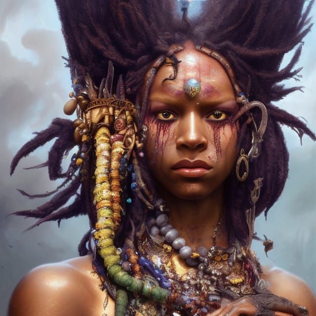 Beautiful fearless dark skinned voodoo sorceress witch docto...