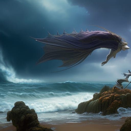 beautiful steampunk merman with shimmering tail in violent nightmare ...