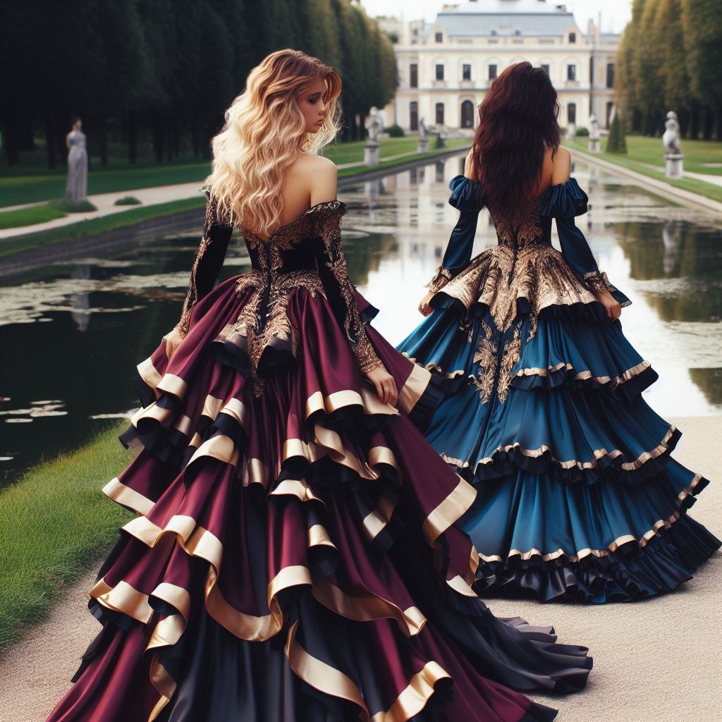 Beautifull ladies in satin long ball gown