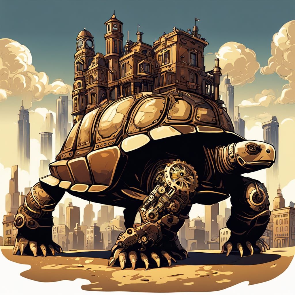 Steampunk City on Giant Tortoise