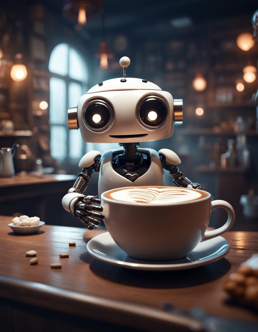 Robot serving cappuccino - AI Generated Artwork - NightCafe Creator