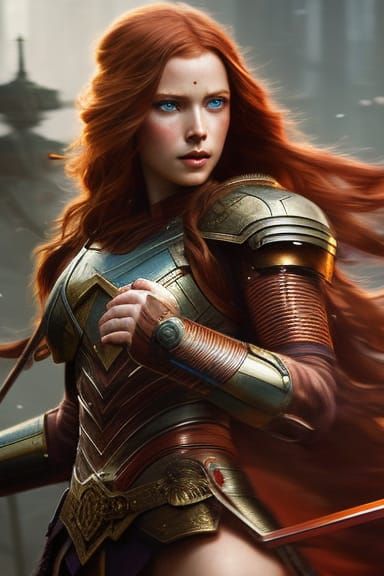 Warrior girl with wavy red hair 72