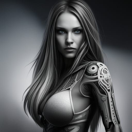 beautiful young woman with long hair, tattoos, image should ...